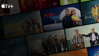 The Apple TV+ logo is in the upper left corner as images from certain TV+ shows is shown.