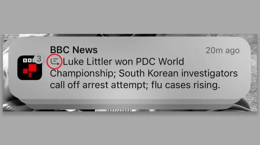 News notification incorrectly summarized by AI. Note the circled icon indicating that this is news summarized by Apple Intelligence. | Image credit-BBC - Apple Intelligence continues to deliver fake news to iPhone users but you can turn this feature off