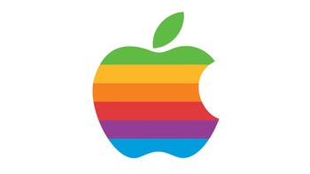 The originaLApple rainbow logo circa 1977 shown against a white backdrop.